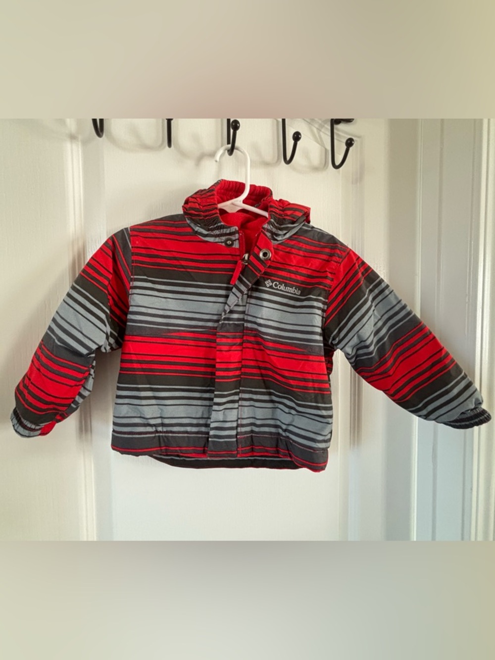 Columbia Red and Grey Striped Coat Fleece Lined Size 12-18 Months